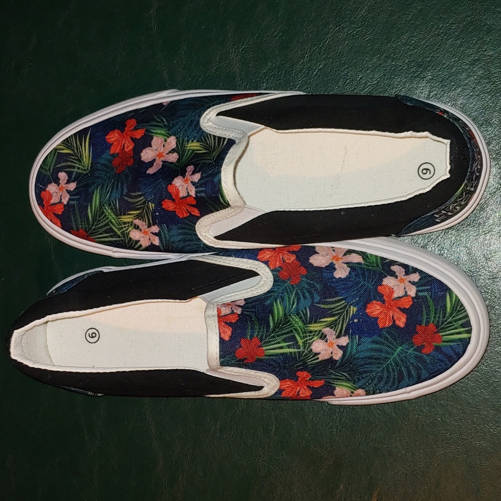 "Have A Great F*ing Day" floral slip on sneakers size W8/M6